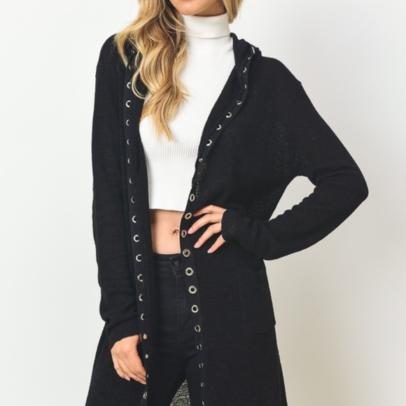 Gilli Black longline cardigan with hood - Picture 5 of 8